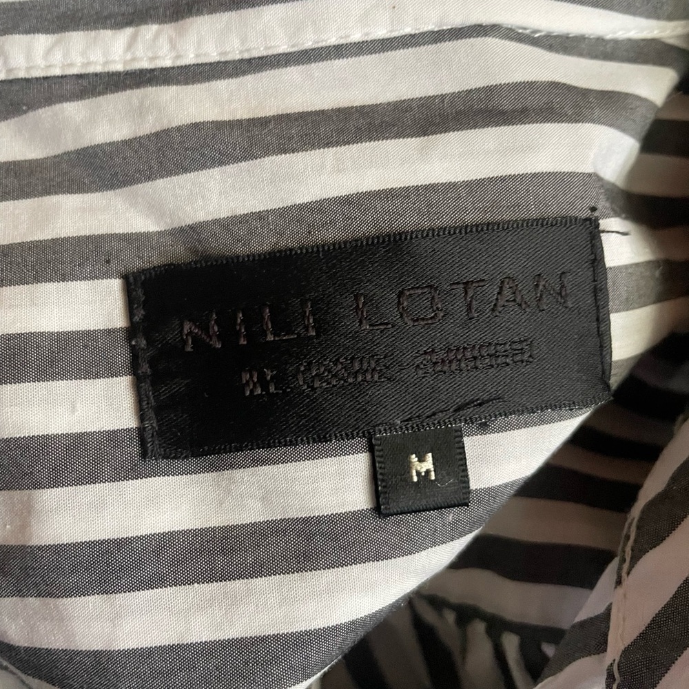 Nili Lotan 3/4 Sleeve Striped Button Shirt Gray - Picture 6 of 7